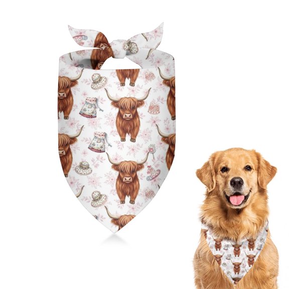 Dog Bandana 1 Pack,White Highland Cow Hat Dress Pattern Bandanas for Dogs,Cat Bandana,Small/ Large Dog Bandana 2 Size,Dog Bandanas