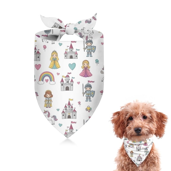 Dog Bandana 1 Pack,White Princess Knight Pattern Bandanas for Dogs,Cat Bandana,Small/ Large Dog Bandana 2 Size,Dog Bandanas