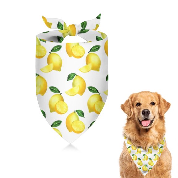Dog Bandana 1 Pack,Yellow Lemon Fruit Slices White Pattern Bandanas for Dogs,Cat Bandana,Small/ Large Dog Bandana 2 Size,Dog Bandanas