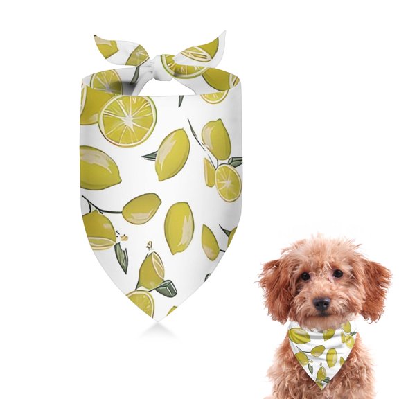 Dog Bandana 1 Pack,Yellow Lemon Fruit Slices White Pattern Bandanas for Dogs,Cat Bandana,Small/ Large Dog Bandana 2 Size,Dog Bandanas