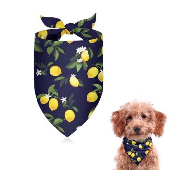 Dog Bandana 1 Pack,Yellow Lemon Fruits DarkBlue Pattern Bandanas for Dogs,Cat Bandana,Small/ Large Dog Bandana 2 Size,Dog Bandanas