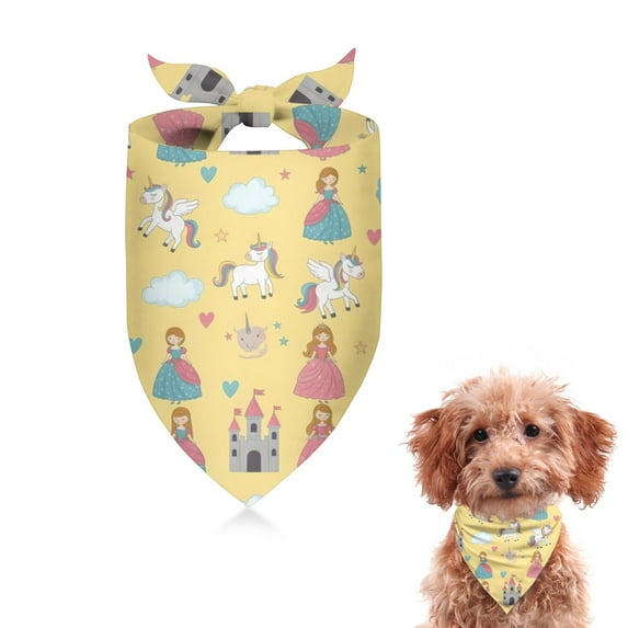 Dog Bandana 1 Pack,Yellow Princess Castle Unicorn Pattern Bandanas for Dogs,Cat Bandana,Small/ Large Dog Bandana 2 Size,Dog Bandanas