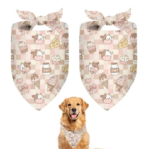 Dog Bandana 2 Pack,Beige Cow Dessert Pattern Bandanas for Dogs,Cat Bandana,Small/ Large Dog Bandana 2 Size,Dog Bandanas Girl Boy