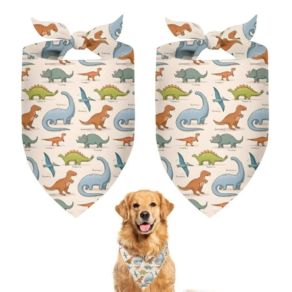 Dog Bandana 2 Pack,Beige Dinosaurs Birds Pattern Bandanas for Dogs,Cat Bandana,Small/ Large Dog Bandana 2 Size,Dog Bandanas