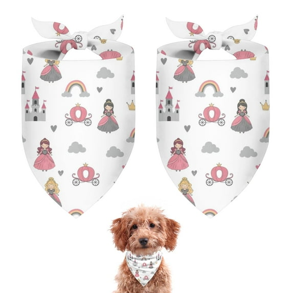 Dog Bandana 2 Pack,Beige Princess Castle Rainbow Pattern Bandanas for Dogs,Cat Bandana,Small/ Large Dog Bandana 2 Size,Dog Bandanas