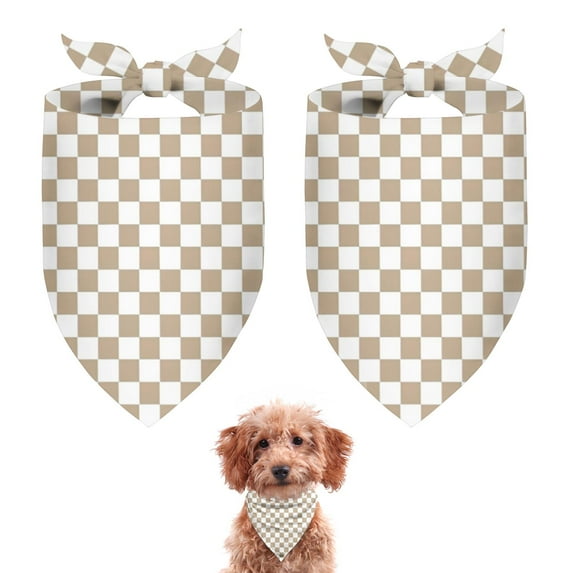 Dog Bandana 2 Pack,Beige and White Checkerboard Pattern Bandanas for Dogs,Cat Bandana,Small/ Large Dog Bandana 2 Size,Dog Bandanas