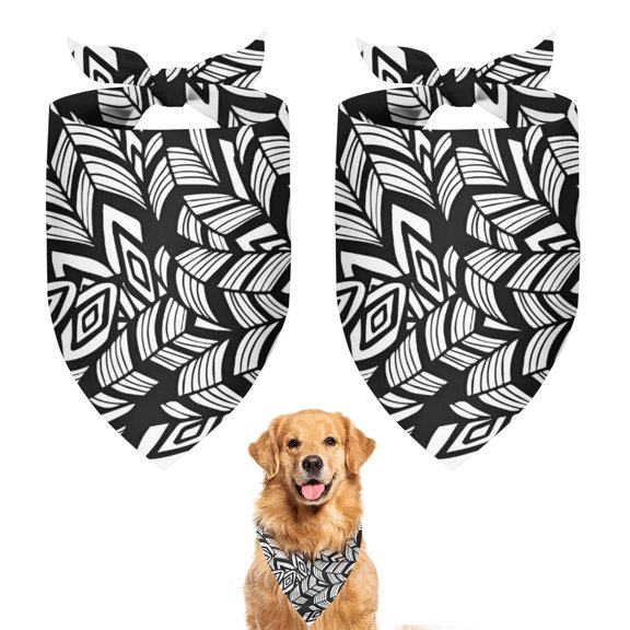 Dog Bandana 2 Pack,Black Boho Tribal Feathers Pattern Bandanas for Dogs,Cat Bandana,Small/ Large Dog Bandana 2 Size,Dog Bandanas Girl Boy