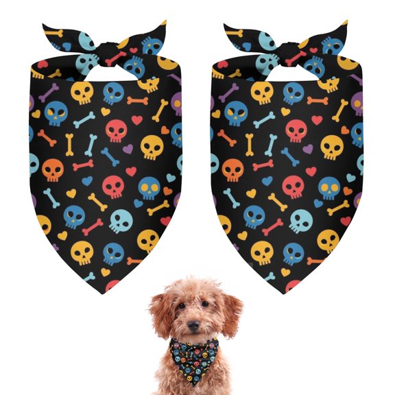 Dog Bandana 2 Pack,Black Colorful Skull Bone Pattern Bandanas for Dogs,Cat Bandana,Small/ Large Dog Bandana 2 Size,Dog Bandanas Girl Boy