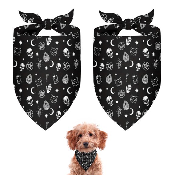 Dog Bandana 2 Pack,Black Gothic Skull Cat Pattern Bandanas for Dogs,Cat Bandana,Small/ Large Dog Bandana 2 Size,Dog Bandanas Girl Boy