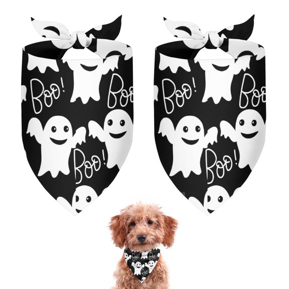 Dog Bandana 2 Pack,Black Halloween Ghosts with Boo Bandanas for Dogs,Cat Bandana,Small/ Large Dog Bandana 2 Size,Dog Bandanas Girl Boy