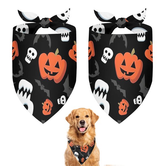 Dog Bandana 2 Pack,Black Halloween Pumpkin Faces Bandanas for Dogs,Cat Bandana,Small/ Large Dog Bandana 2 Size,Dog Bandanas Girl Boy
