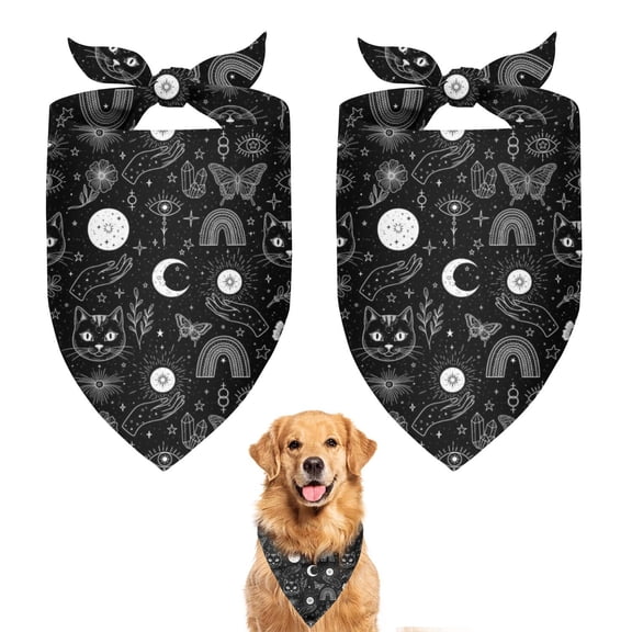 Dog Bandana 2 Pack,Black White Cat Hand Rainbow Eye Moon Flower Pattern Bandanas for Dogs,Cat Bandana,Small/ Large Dog Bandana 2 Size,Dog Bandanas Girl Boy