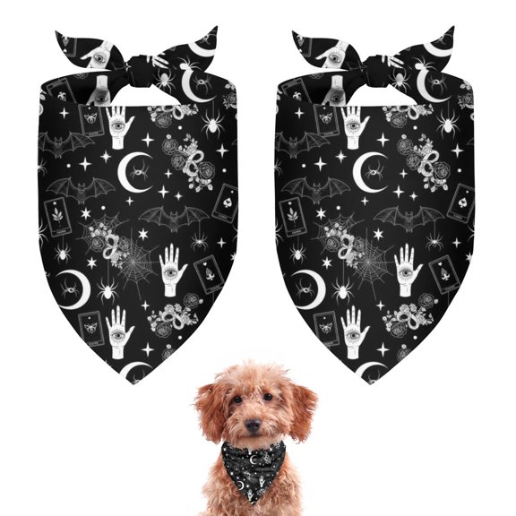 Dog Bandana 2 Pack,Black White Gothic Hand Snake Bat Pattern Bandanas for Dogs,Cat Bandana,Small/ Large Dog Bandana 2 Size,Dog Bandanas Girl Boy