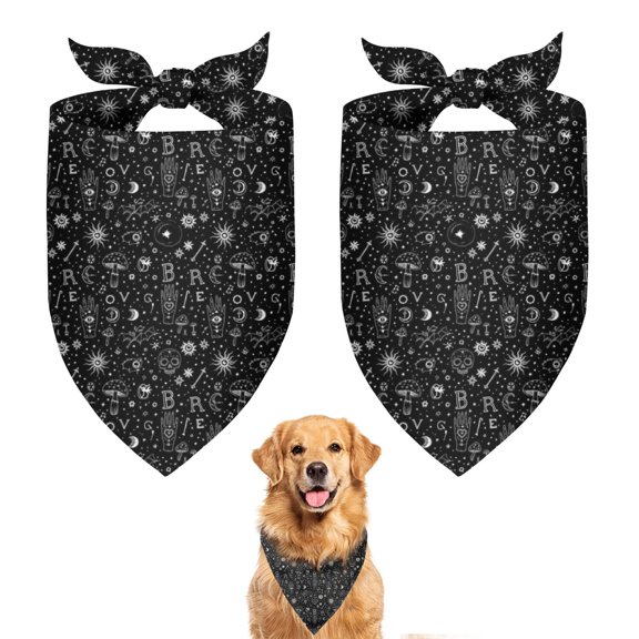 Dog Bandana 2 Pack,Black White Halloween Symbol Pattern Bandanas for Dogs,Cat Bandana,Small/ Large Dog Bandana 2 Size,Dog Bandanas Girl Boy