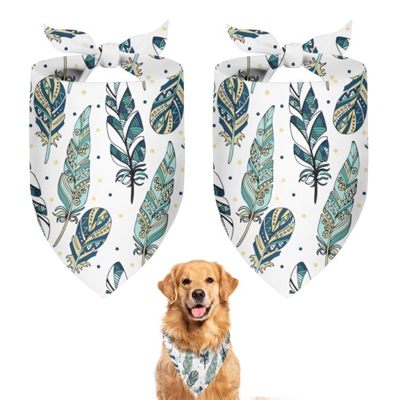 Dog Bandana 2 Pack,Blue Boho Tribal Feathers Pattern Bandanas for Dogs,Cat Bandana,Small/ Large Dog Bandana 2 Size,Dog Bandanas Girl Boy