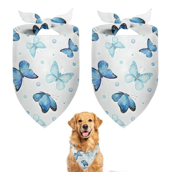 Dog Bandana 2 Pack,Blue Butterfly Pattern Bandanas for Dogs,Cat Bandana,Small/ Large Dog Bandana 2 Size,Dog Bandanas