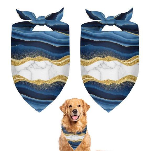 Dog Bandana 2 Pack,Blue Gold Wave Marble Pattern Bandanas for Dogs,Cat Bandana,Small/ Large Dog Bandana 2 Size,Dog Bandanas