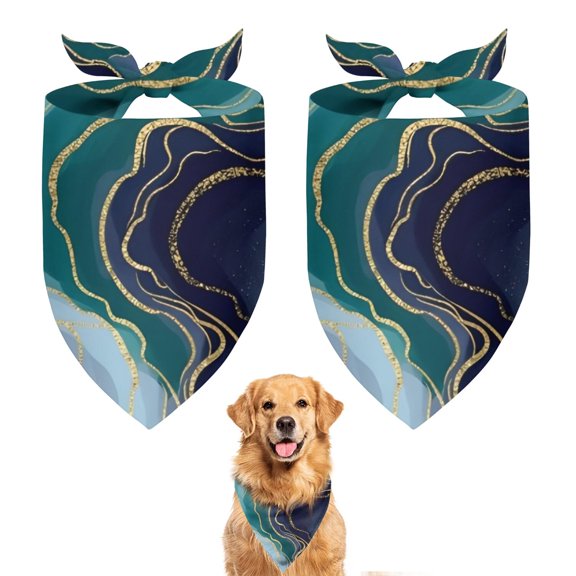 Dog Bandana 2 Pack,Blue Green Gold Marble Pattern Bandanas for Dogs,Cat Bandana,Small/ Large Dog Bandana 2 Size,Dog Bandanas