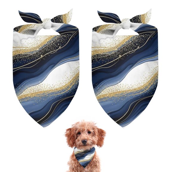 Dog Bandana 2 Pack,Blue White Gold Marble Pattern Bandanas for Dogs,Cat Bandana,Small/ Large Dog Bandana 2 Size,Dog Bandanas