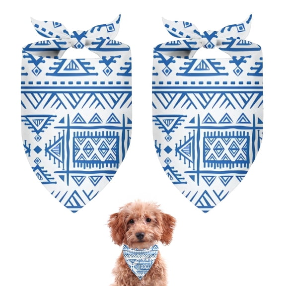 Dog Bandana 2 Pack,Boho Blue Geometric Ethnic Pattern Bandanas for Dogs,Cat Bandana,Small/ Large Dog Bandana 2 Size,Dog Bandanas