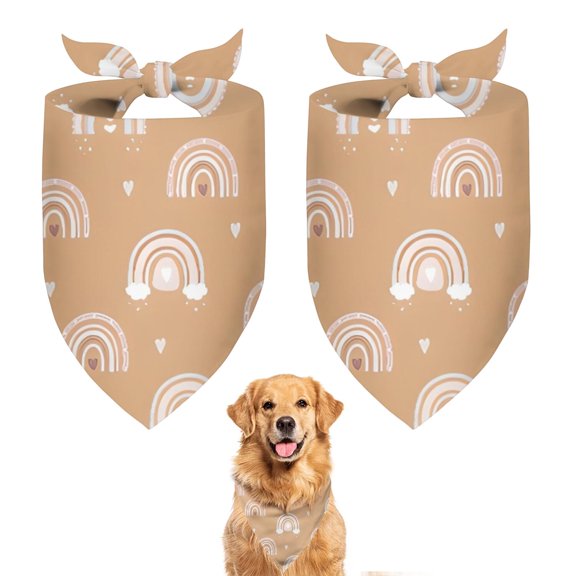 Dog Bandana 2 Pack,Brown Boho Bohemia Rainbow Hearts Pattern Bandanas for Dogs,Cat Bandana,Small/ Large Dog Bandana 2 Size,Dog Bandanas Girl Boy