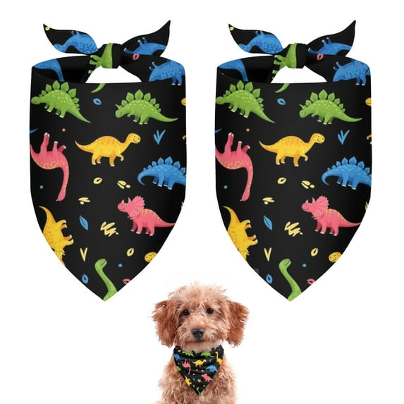 Dog Bandana 2 Pack,Colorful Dinosaur on Black Pattern Bandanas for Dogs,Cat Bandana,Small/ Large Dog Bandana 2 Size,Dog Bandanas