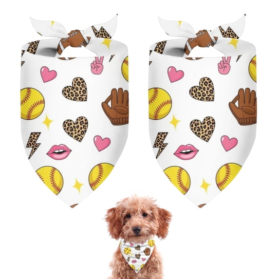 Dog Bandana 2 Pack,Colorful Softball and Fashion Icons Pattern Bandanas for Dogs,Cat Bandana,Small/ Large Dog Bandana 2 Size,Dog Bandanas