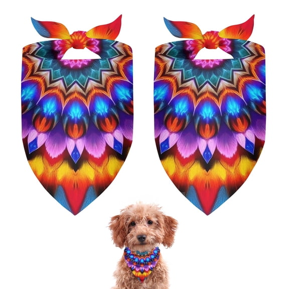 Dog Bandana 2 Pack,Colorful Tie Dye Peacock Mandala Pattern Bandanas for Dogs,Cat Bandana,Small/ Large Dog Bandana 2 Size,Dog Bandanas