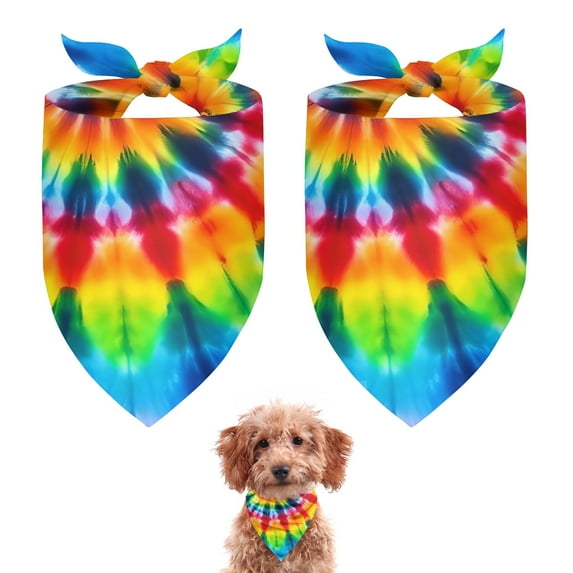 Dog Bandana 2 Pack,Colorful Tie Dye Rainbow Pattern Bandanas for Dogs,Cat Bandana,Small/ Large Dog Bandana 2 Size,Dog Bandanas Girl Boy