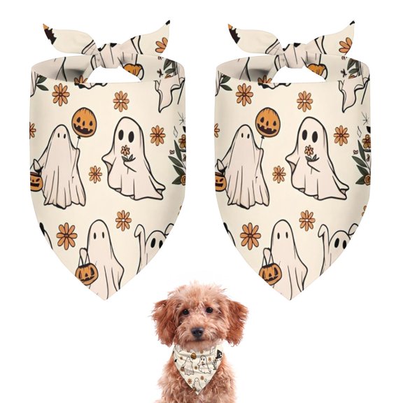 Dog Bandana 2 Pack,Costumed Ghost Halloween Pattern Bandanas for Dogs,Cat Bandana,Small/ Large Dog Bandana 2 Size,Dog Bandanas Girl Boy