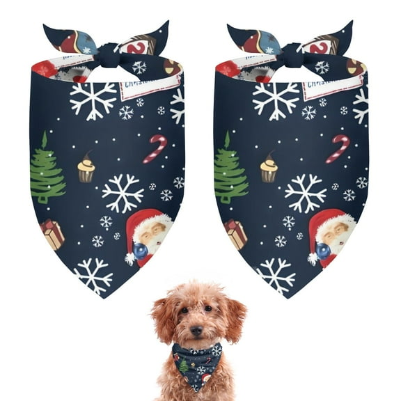 Dog Bandana 2 Pack,Dark Blue Christmas Santa Pattern Bandanas for Dogs,Cat Bandana,Small/ Large Dog Bandana 2 Size,Dog Bandanas Girl Boy