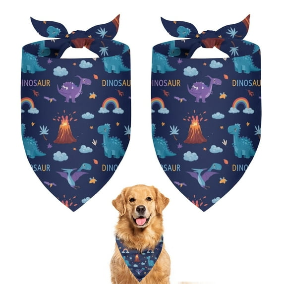 Dog Bandana 2 Pack,Dark Blue Dinosaur Volcano Pattern Bandanas for Dogs,Cat Bandana,Small/ Large Dog Bandana 2 Size,Dog Bandanas