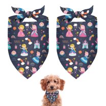Dog Bandana 2 Pack,Dark Blue Little Princess Pattern Bandanas for Dogs,Cat Bandana,Small/ Large Dog Bandana 2 Size,Dog Bandanas