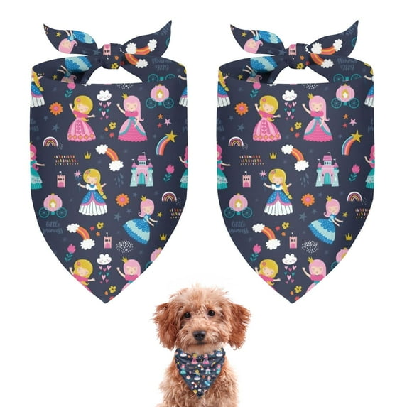 Dog Bandana 2 Pack,Dark Blue Little Princess Pattern Bandanas for Dogs,Cat Bandana,Small/ Large Dog Bandana 2 Size,Dog Bandanas