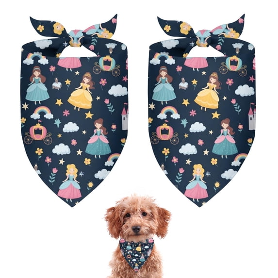 Dog Bandana 2 Pack,Dark Blue Princess Castle Pattern Bandanas for Dogs,Cat Bandana,Small/ Large Dog Bandana 2 Size,Dog Bandanas