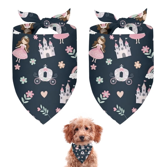 Dog Bandana 2 Pack,Dark Blue Princess Castle Pattern Bandanas for Dogs,Cat Bandana,Small/ Large Dog Bandana 2 Size,Dog Bandanas