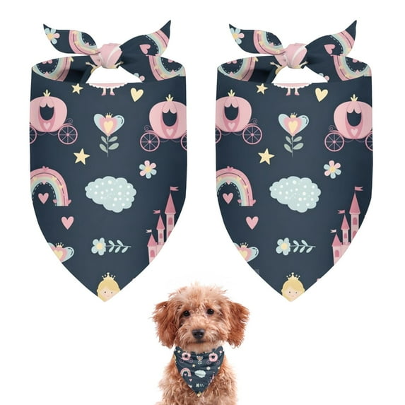 Dog Bandana 2 Pack,Dark Blue Princess Castle Pattern Bandanas for Dogs,Cat Bandana,Small/ Large Dog Bandana 2 Size,Dog Bandanas