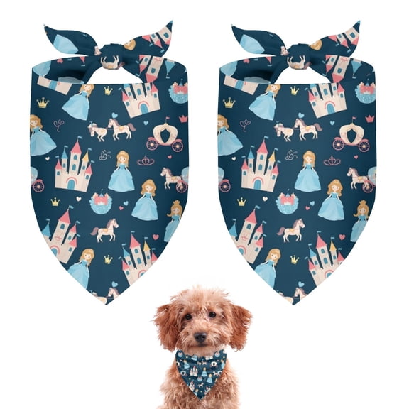 Dog Bandana 2 Pack,Dark Blue Princess Castle Pattern Bandanas for Dogs,Cat Bandana,Small/ Large Dog Bandana 2 Size,Dog Bandanas