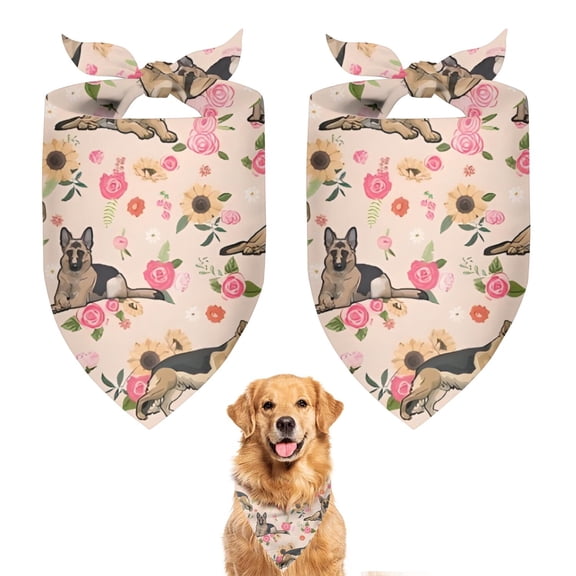 Dog Bandana 2 Pack,German Shepherd Dog and Flower Bandanas for Dogs,Cat Bandana,Small/ Large Dog Bandana 2 Size,Dog Bandanas