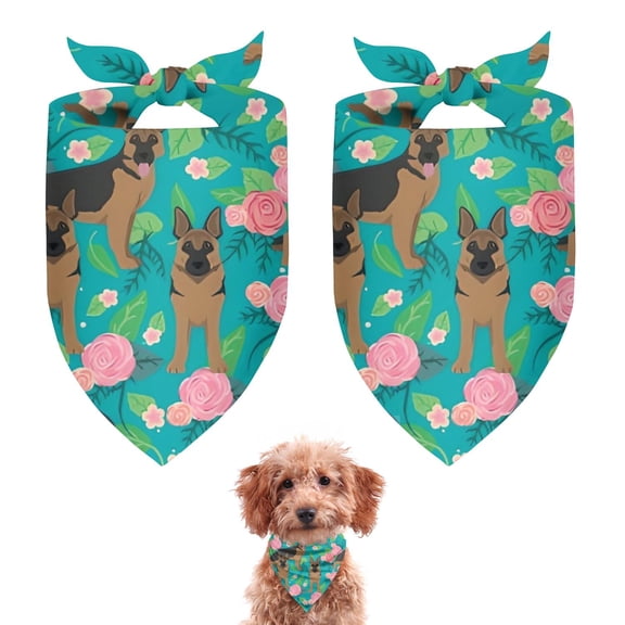 Dog Bandana 2 Pack,German Shepherd Dog and Flower Bandanas for Dogs,Cat Bandana,Small/ Large Dog Bandana 2 Size,Dog Bandanas