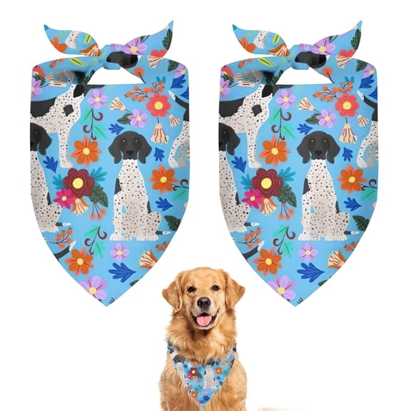 Dog Bandana 2 Pack,German Shorthaired Pointer Dog and Flower Bandanas for Dogs,Cat Bandana,Small/ Large Dog Bandana 2 Size,Dog Bandanas