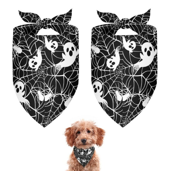 Dog Bandana 2 Pack,Ghost and Spider Web Halloween Pattern Bandanas for Dogs,Cat Bandana,Small/ Large Dog Bandana 2 Size,Dog Bandanas Girl Boy