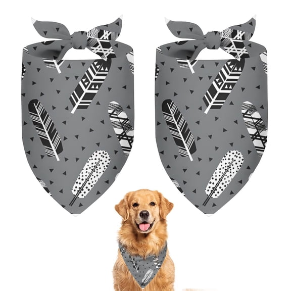 Dog Bandana 2 Pack,Gray Boho Tribal Feathers Pattern Bandanas for Dogs,Cat Bandana,Small/ Large Dog Bandana 2 Size,Dog Bandanas Girl Boy
