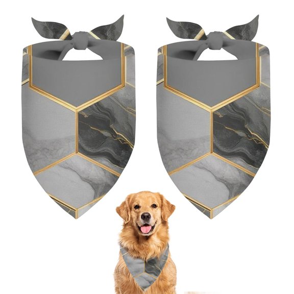 Dog Bandana 2 Pack,Gray Gold Hexagon Marble Pattern Bandanas for Dogs,Cat Bandana,Small/ Large Dog Bandana 2 Size,Dog Bandanas