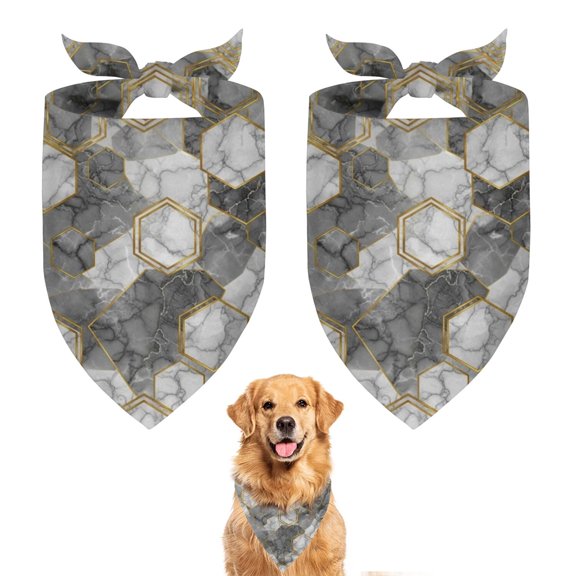 Dog Bandana 2 Pack,Gray Gold Hexagon Marble Pattern Bandanas for Dogs,Cat Bandana,Small/ Large Dog Bandana 2 Size,Dog Bandanas