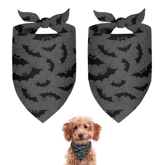 Dog Bandana 2 Pack,Gray Halloween Bats and Spider Webs Bandanas for Dogs,Cat Bandana,Small/ Large Dog Bandana 2 Size,Dog Bandanas Girl Boy