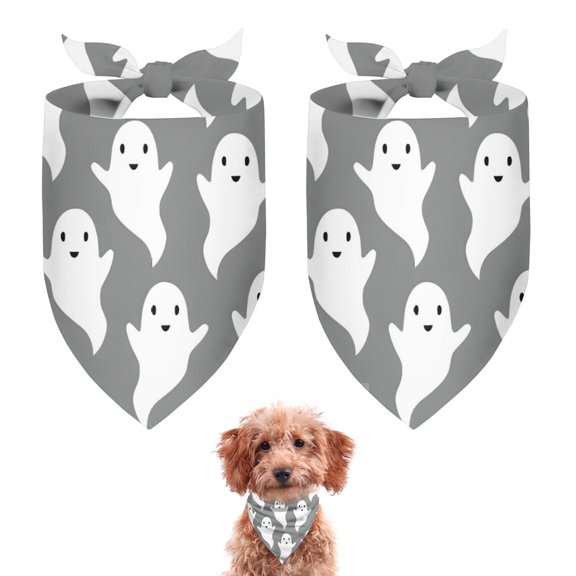 Dog Bandana 2 Pack,Gray Halloween White Ghosts Bandanas for Dogs,Cat Bandana,Small/ Large Dog Bandana 2 Size,Dog Bandanas Girl Boy