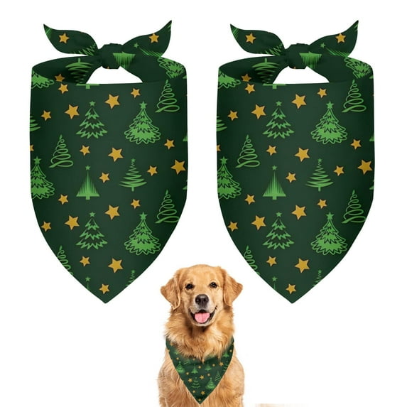Dog Bandana 2 Pack,Green Christmas Tree and Star Pattern Bandanas for Dogs,Cat Bandana,Small/ Large Dog Bandana 2 Size,Dog Bandanas Girl Boy