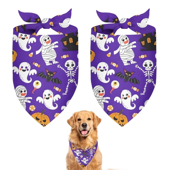 Dog Bandana 2 Pack,Halloween Cute Ghosts and Skeletons Bandanas for Dogs,Cat Bandana,Small/ Large Dog Bandana 2 Size,Dog Bandanas Girl Boy