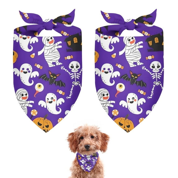 Dog Bandana 2 Pack,Halloween Cute Ghosts and Skeletons Bandanas for Dogs,Cat Bandana,Small/ Large Dog Bandana 2 Size,Dog Bandanas Girl Boy